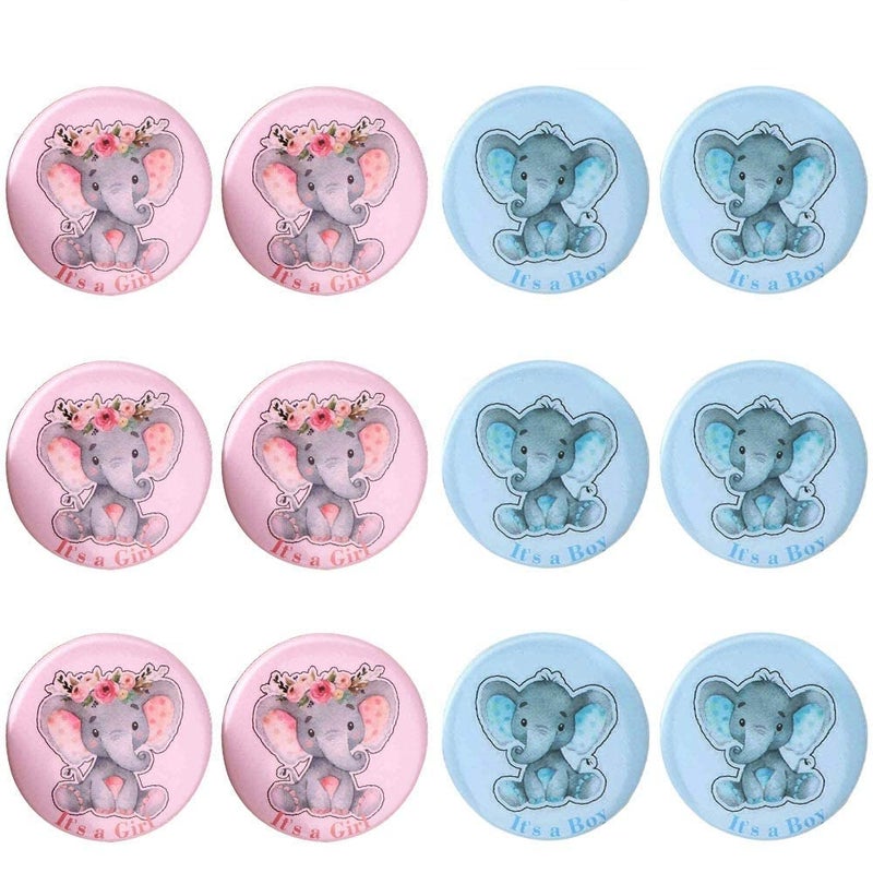 iMagitek 40 Pcs Elephant Gender Reveal Button Pins Blue Elephant Team Boy Pink Elephant Team Girl Button Pins for Baby Shower Party Favors Gender Reveal Party Game Supplies - Image 1